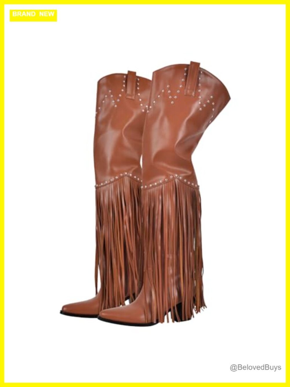 Over the Knee Western Cowboy Boots with Fringe Wide Calf Stacked Heel